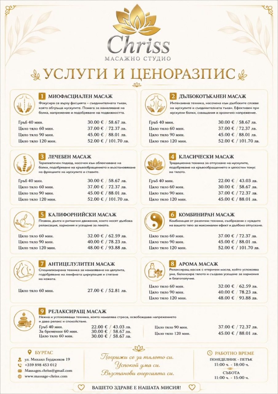 Ценоразпис — услуги и цени